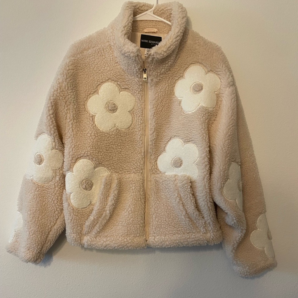 Cozy Cream Floral Teddy Sherpa Jacket, Size: Small